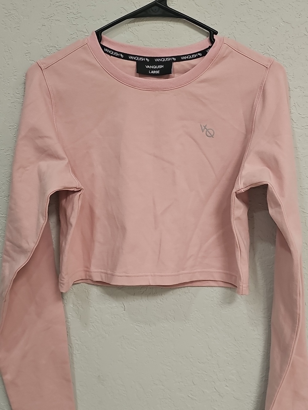 Vanquish Gym Cropped Long Sleeve Athletic Top | Women’s L | Soft Pink